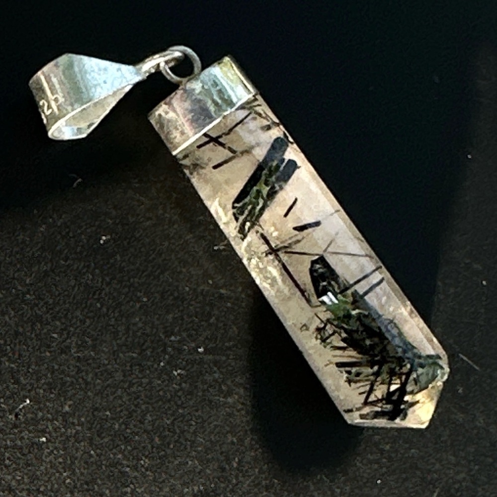 Rutilated Smokey Quartz Crystal Pendant with 925 Silver Cap & Bale